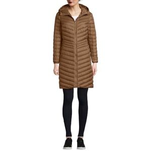 LANDS END Women's Wanderweight Packable Down Coat SZ LARGE - LIGHT CAROB